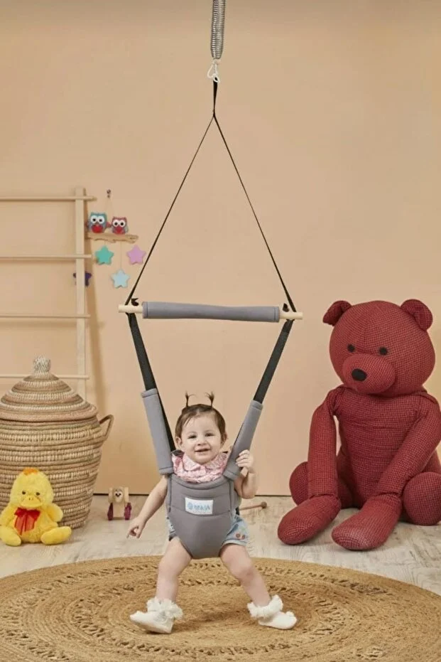 Hoppala Zıpzıp Yüz Korumalı Kanguru, Yaylı Denge Bebek Yürüteci Doğal Ahşap